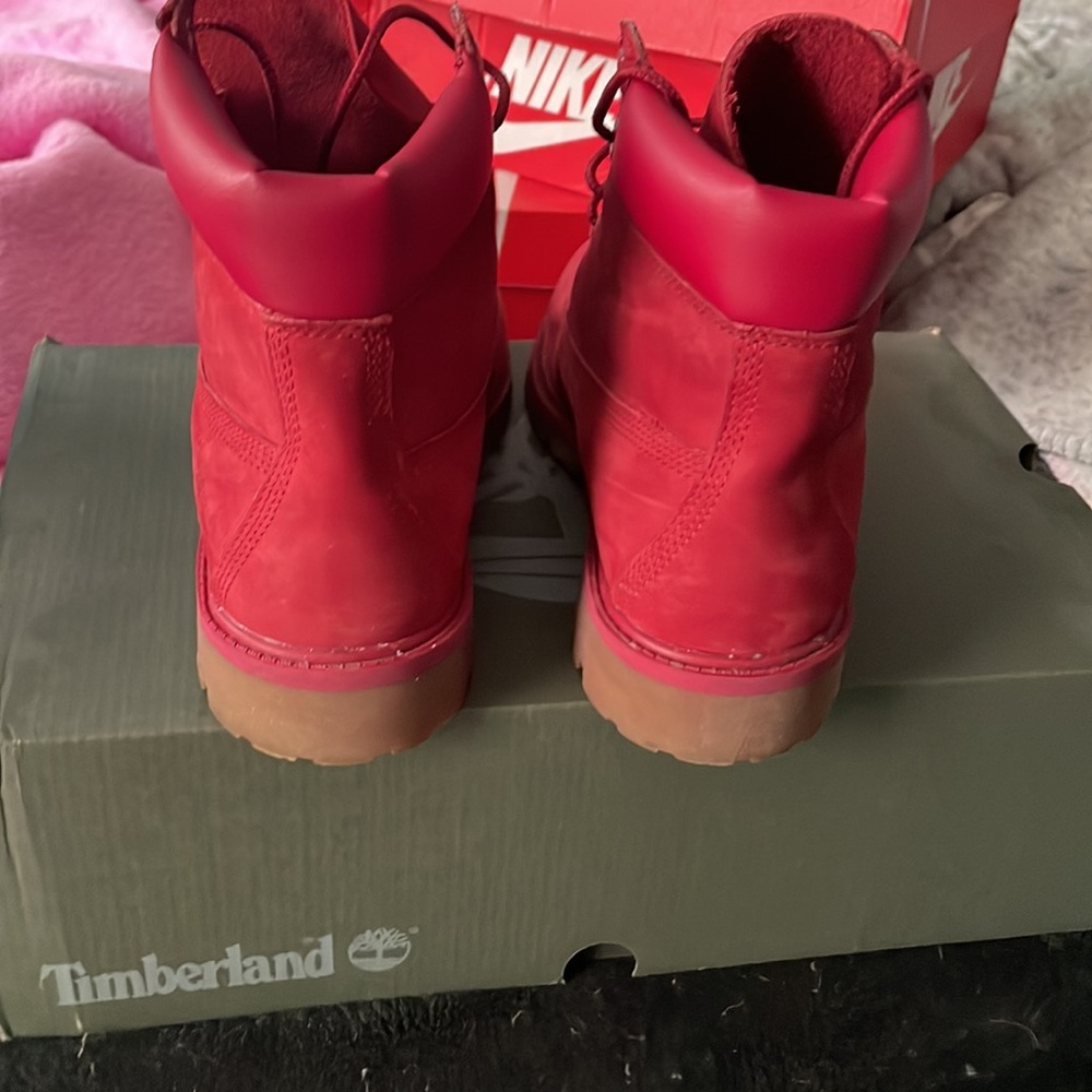 Red timberlands worn only 2 times. - Picture 3 of 4